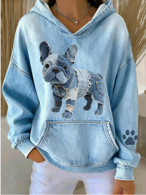 Womens Denim Football Jersey With A Crew Neck Featuring A 3D Digital Print