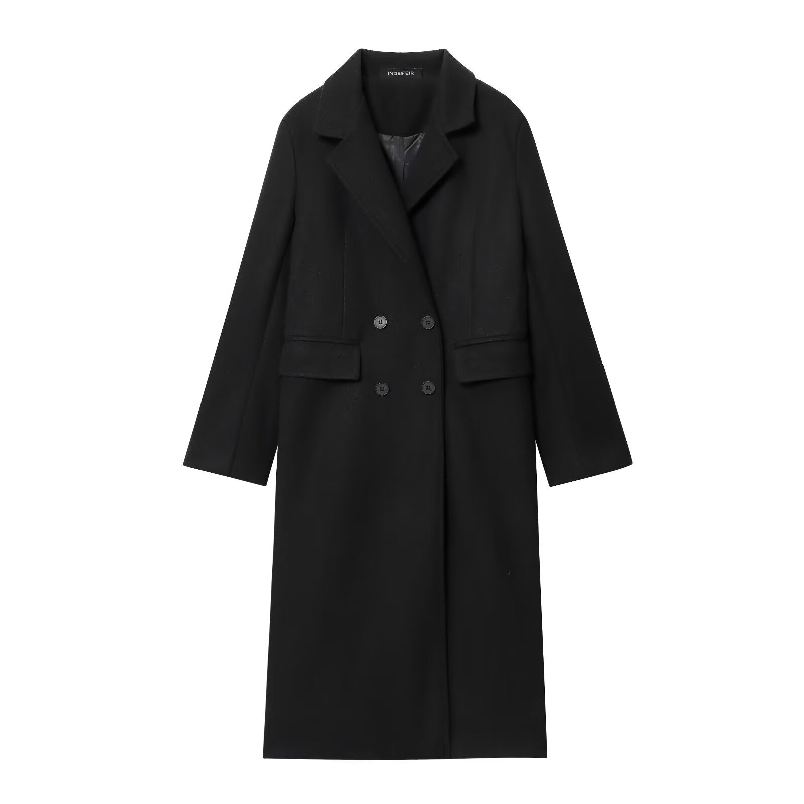 All-Match Blended Double Breasted Long Lapel Coat For Women