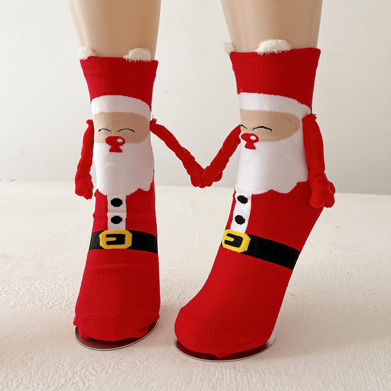 Cute Magnetic Hand Holding Christmas Themed Ankle Socks for Couples