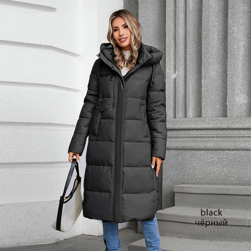 Women's Long Hooded Zip-up Cotton Coat