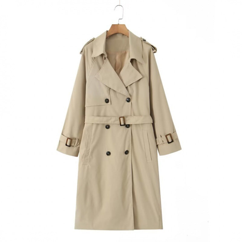Casual Long Trench Coat With Classic Trench Fabric Finish
