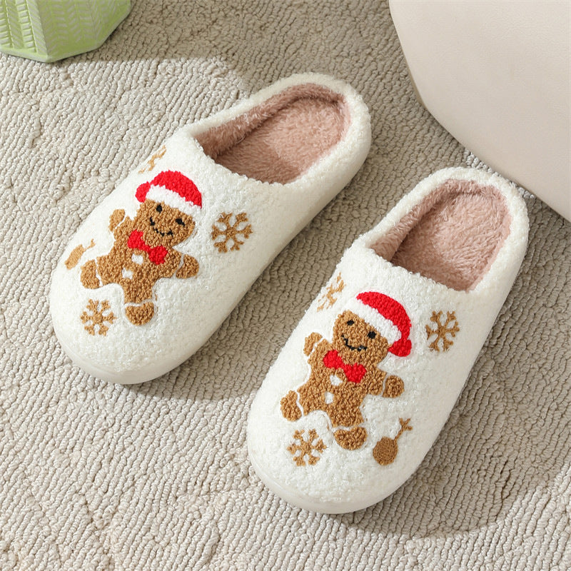 Super Soft Gingerbread Man Fleece Lined Slip On House Shoes