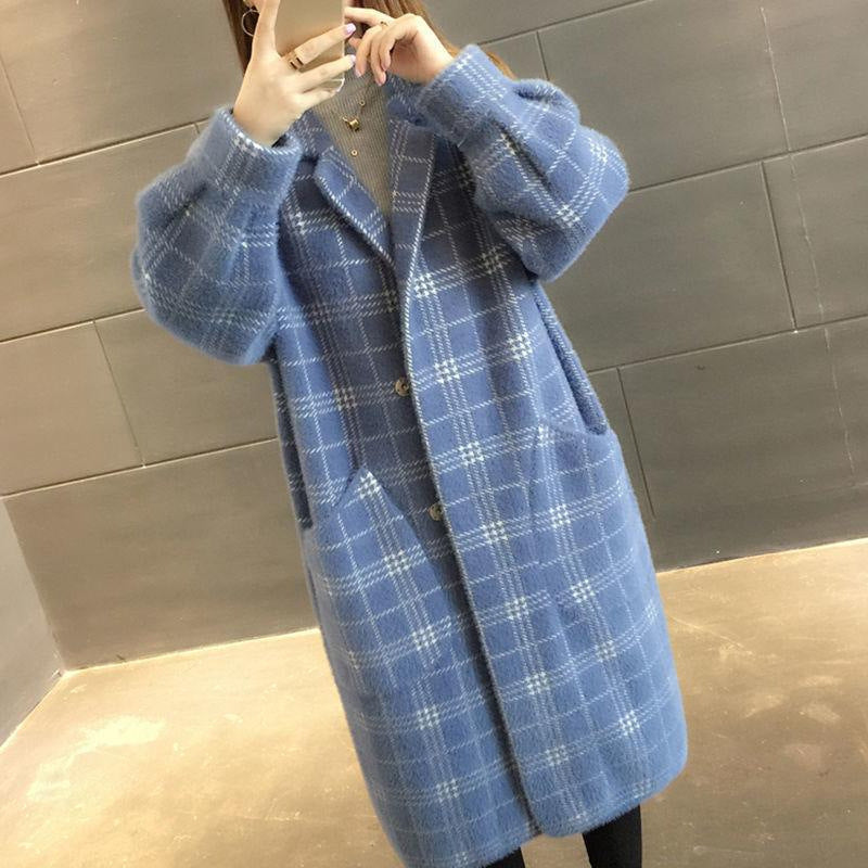 Fashion Loose Mid-Length Plaid Coat With Relaxed Fit