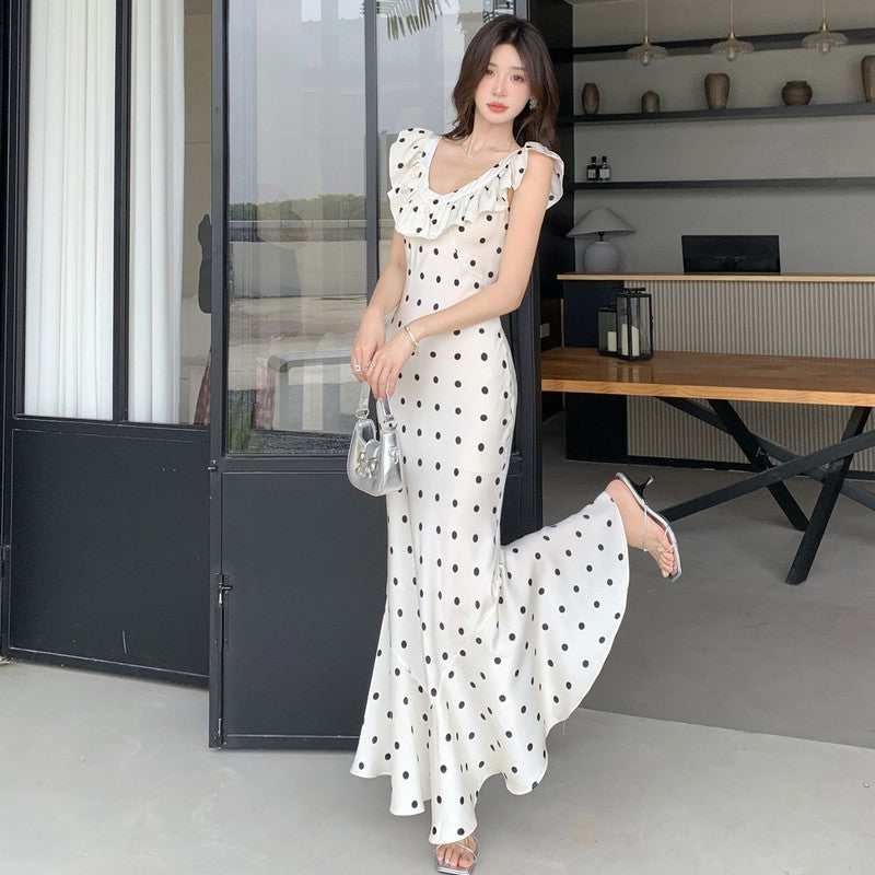 Backless Ruffle Polka Dot Dress with Flirty Summer Waist-Theone Apparel