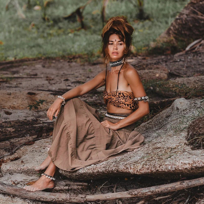 Bohemian Loose Solid Skirt For Relaxed Everyday Comfort-Dark Brown-Theone Apparel