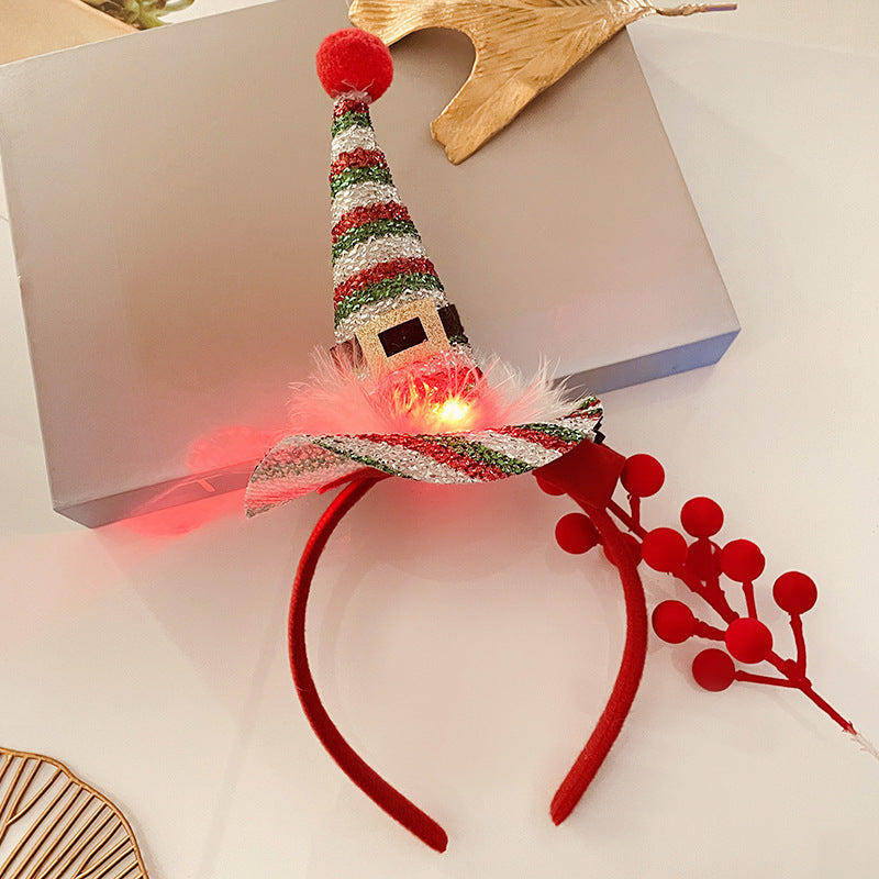 Christmas Tree Headband Hat with LED String Lights-22 Red And Green Belt Feather-Theone Apparel