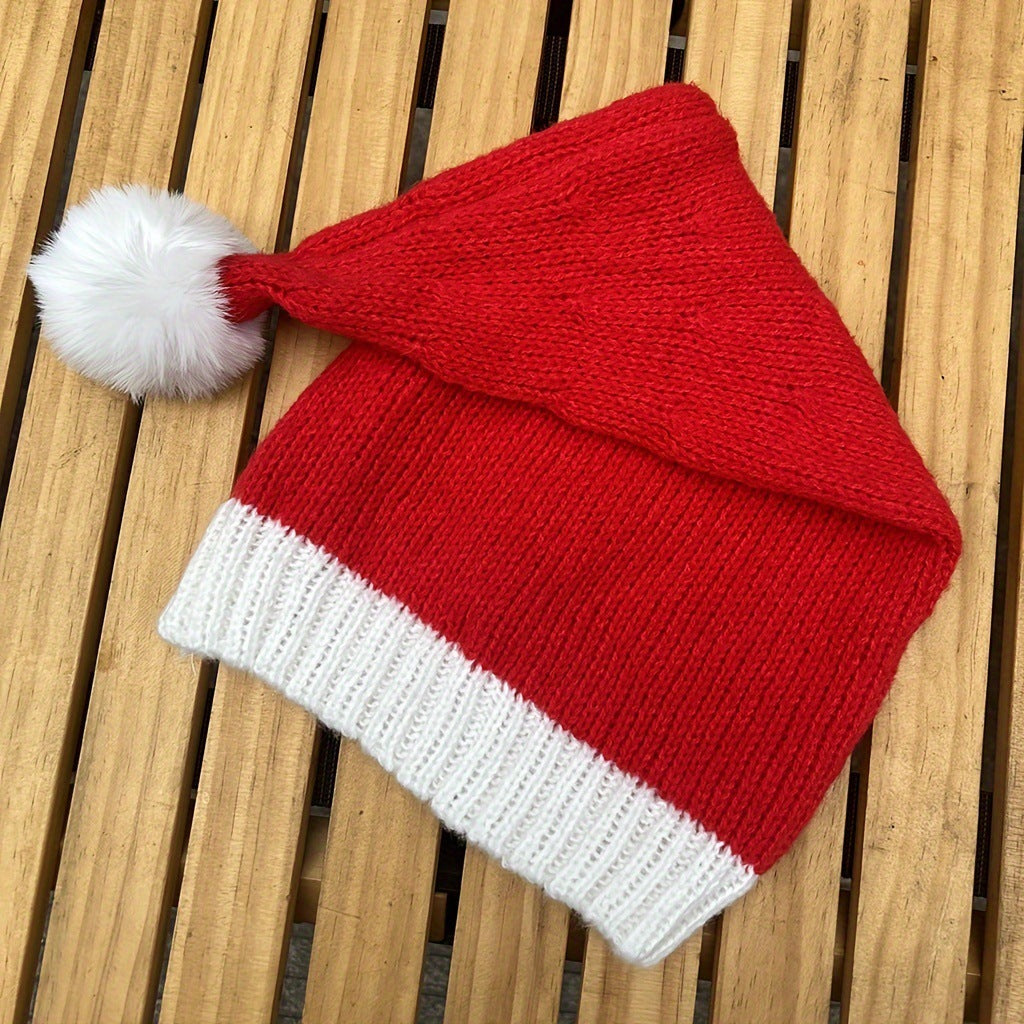 Crochet Style Lightweight Santa Claus Hat with Puffball-Theone Apparel