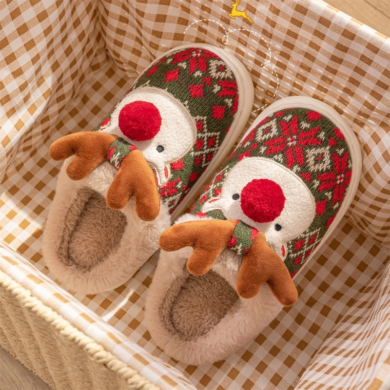 Durable and Soft 3D Reindeer House Shoes with Traction Soles-Theone Apparel