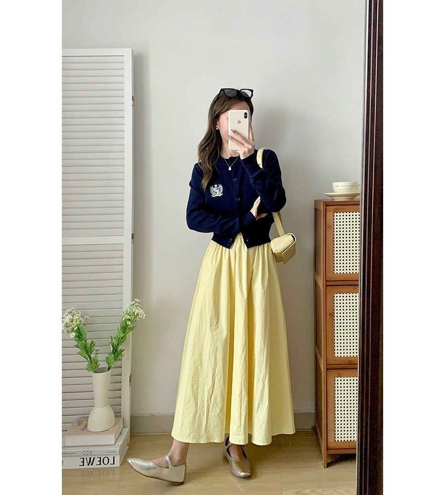 Elastic Waist Mid Length Skirt For Versatile Everyday Wear-Yellow-Theone Apparel