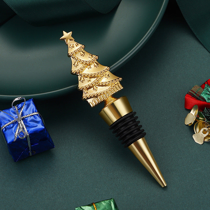 Elegant Christmas Tree PVC & Zinc Alloy Wine Bottle Stopper in Assorted Finishes-Theone Apparel