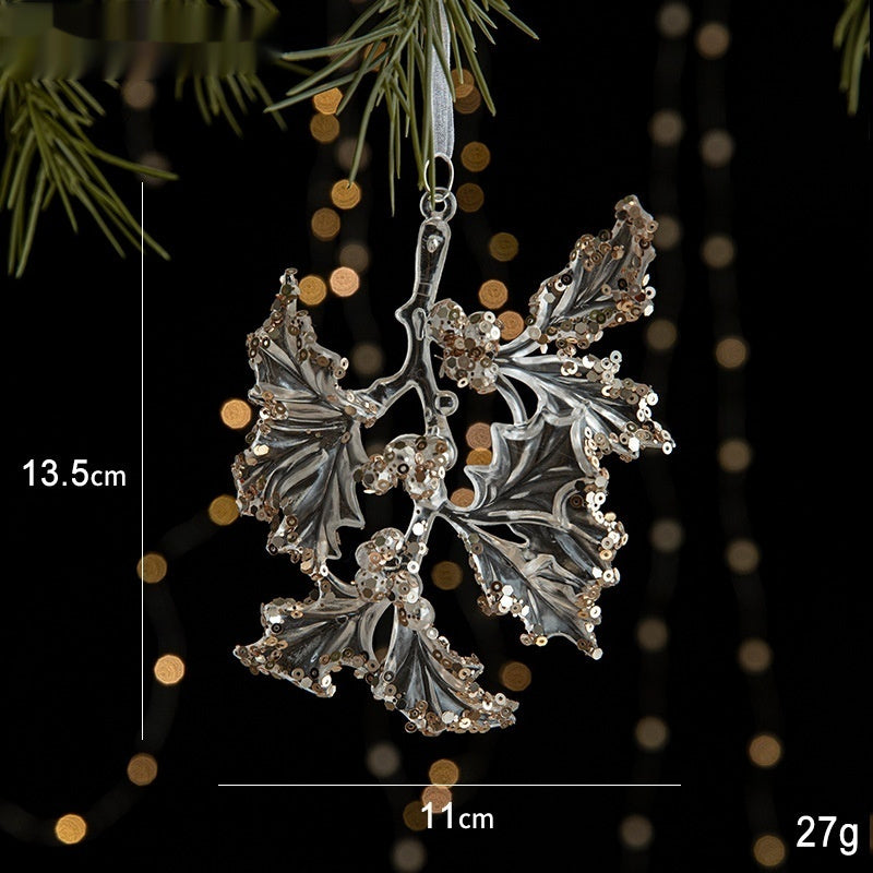 Elegant Sequined Clear Acrylic Hanging Ornament Decorations with Ribbon-Leaves-Theone Apparel