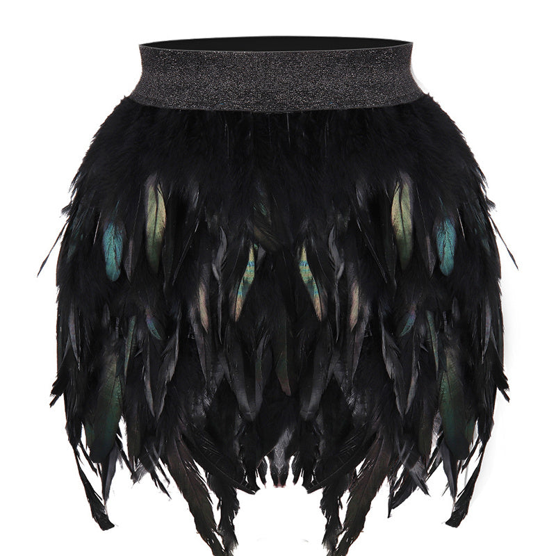 Faux Feather Asymmetrical Mini Skirt For Statement Nights-Theone Apparel