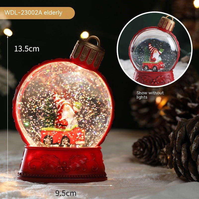 Festive Ornament-Shaped Light-Up Battery-Operated Plastic Snow Globe Christmas Decoration in Assorted Styles-Old Man-Theone Apparel