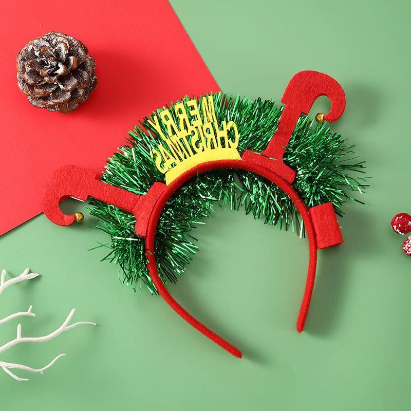Festive Tinsel-Accent Decorated Christmas Party Satin-Covered Headband in Assorted Styles-Letters-Theone Apparel
