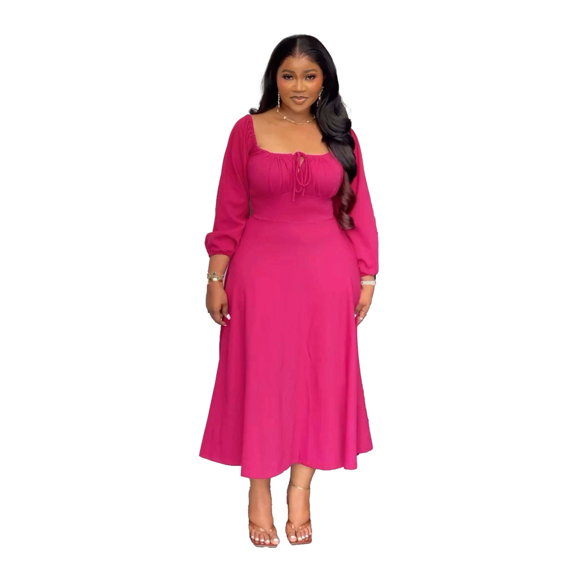 Flattering Cinched Waist A-Line Dress with Timeless Grace-Theone Apparel