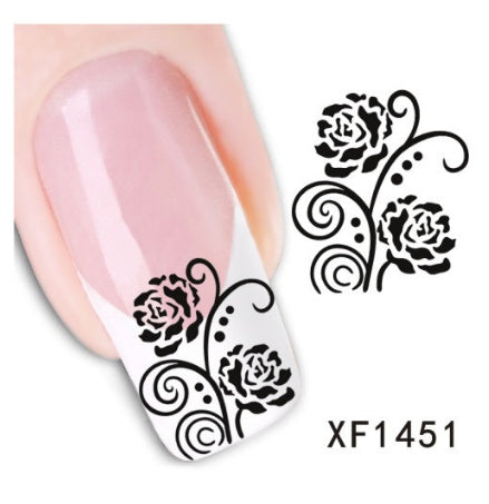 Floral and Botanical Black Nail Stickers for At Home Nails-XF1451-Theone Apparel