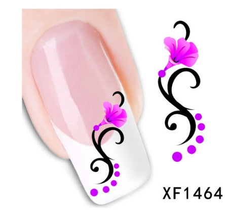 Floral and Botanical Black Nail Stickers for At Home Nails-XF1464-Theone Apparel
