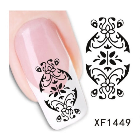 Floral and Botanical Black Nail Stickers for At Home Nails-XF1449-Theone Apparel