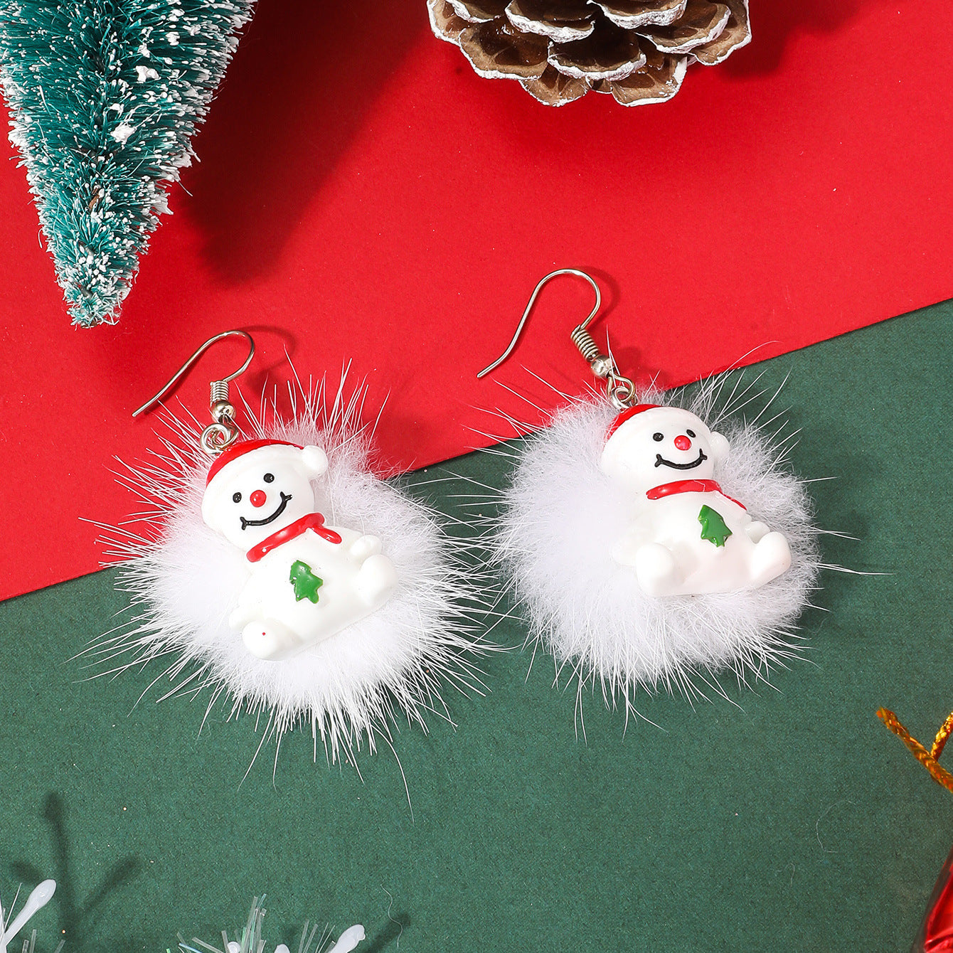 Flufffy Christmas Themed Puffball Earrings in Various Patterns-Style 7-Theone Apparel