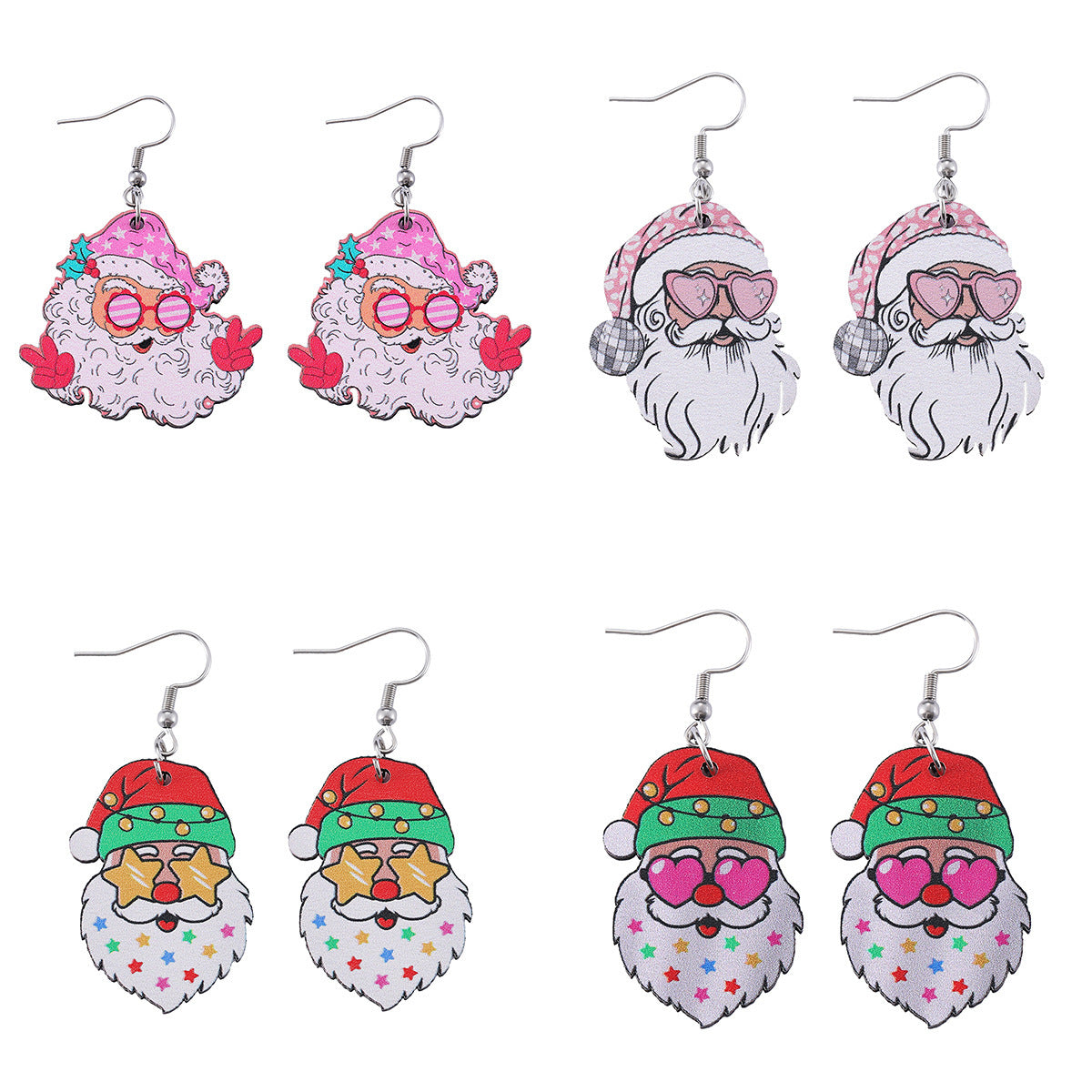 Funky Fun Wooden Cool Santa With Sunglasses Dangle Earrings in Assorted Styles-Theone Apparel