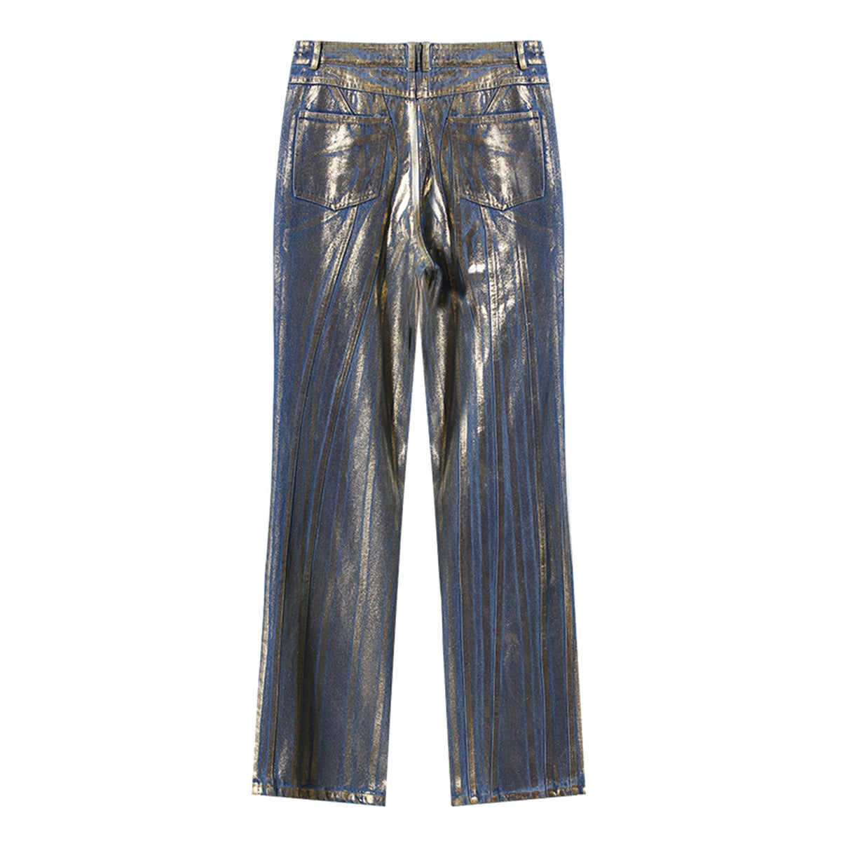 Gilded Slant-Buckle Jeans with Silver Brush Detailing-Theone Apparel