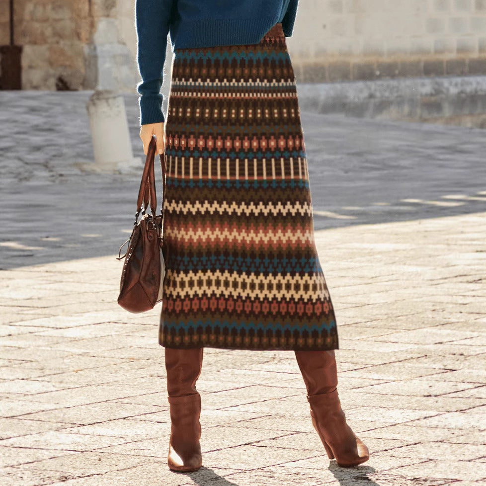 High Waist Printed Slit Skirt For Confident Modern Style-Theone Apparel