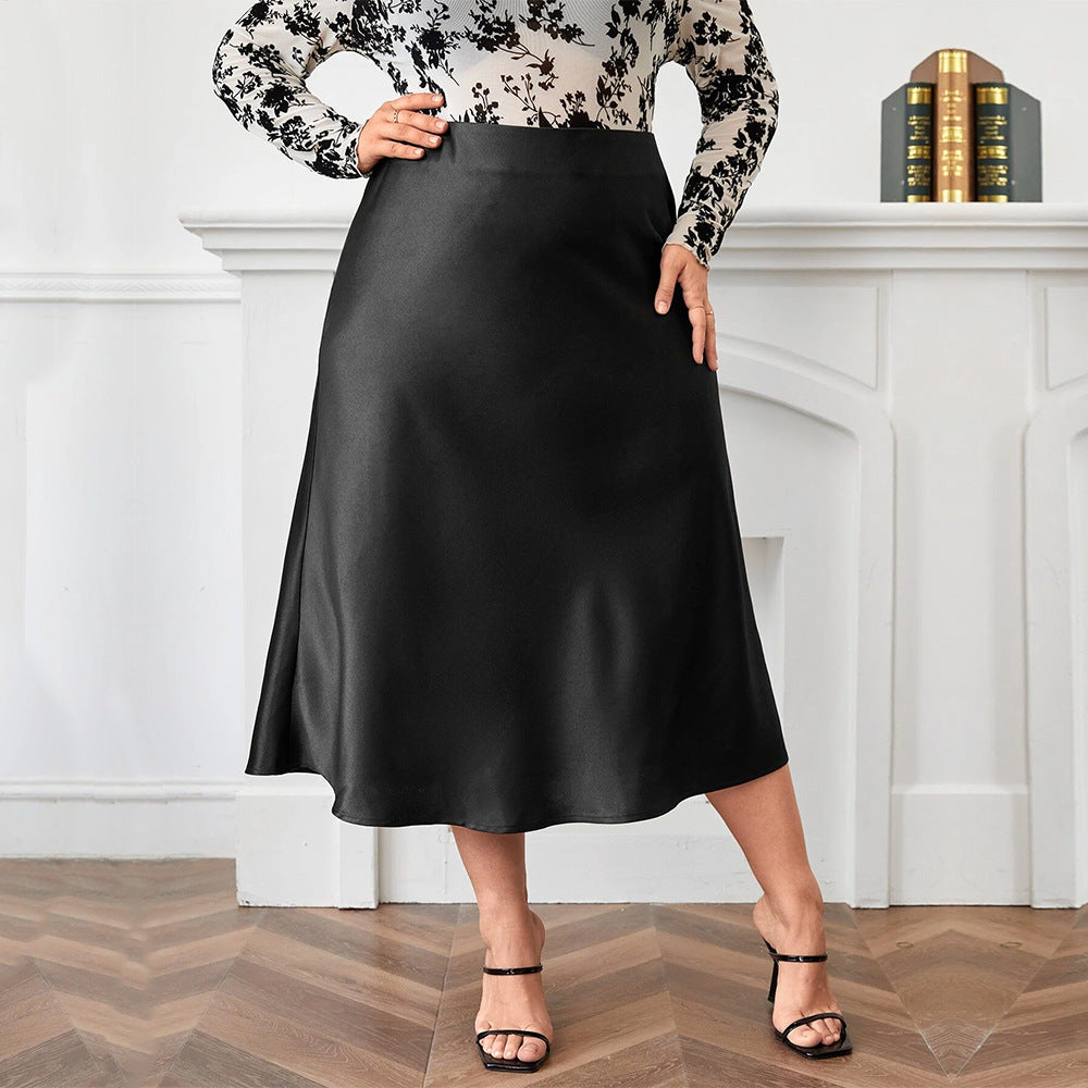 High Waist Satin Skirt With Zipper And Flowing Hem-Theone Apparel