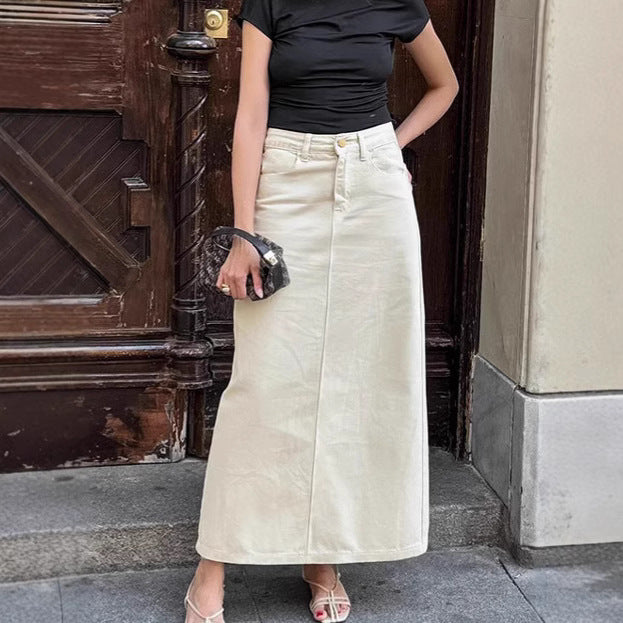 High Waist Slit Denim Skirt For Confident Workwear Style-Theone Apparel