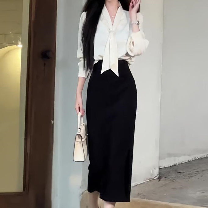 High Waist Slit Skirt For Confident Feminine Movement-Black-Theone Apparel