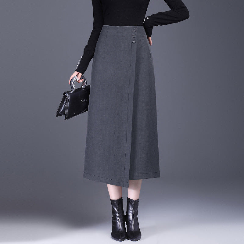 Irregular Straight Sheath Skirt With Draped Split Design-Gray-Theone Apparel