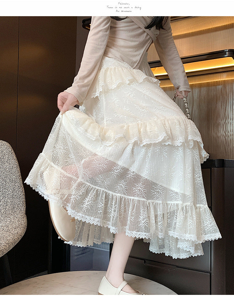Lace Cake Dress With Net Falbala Bubble Skirt-Theone Apparel