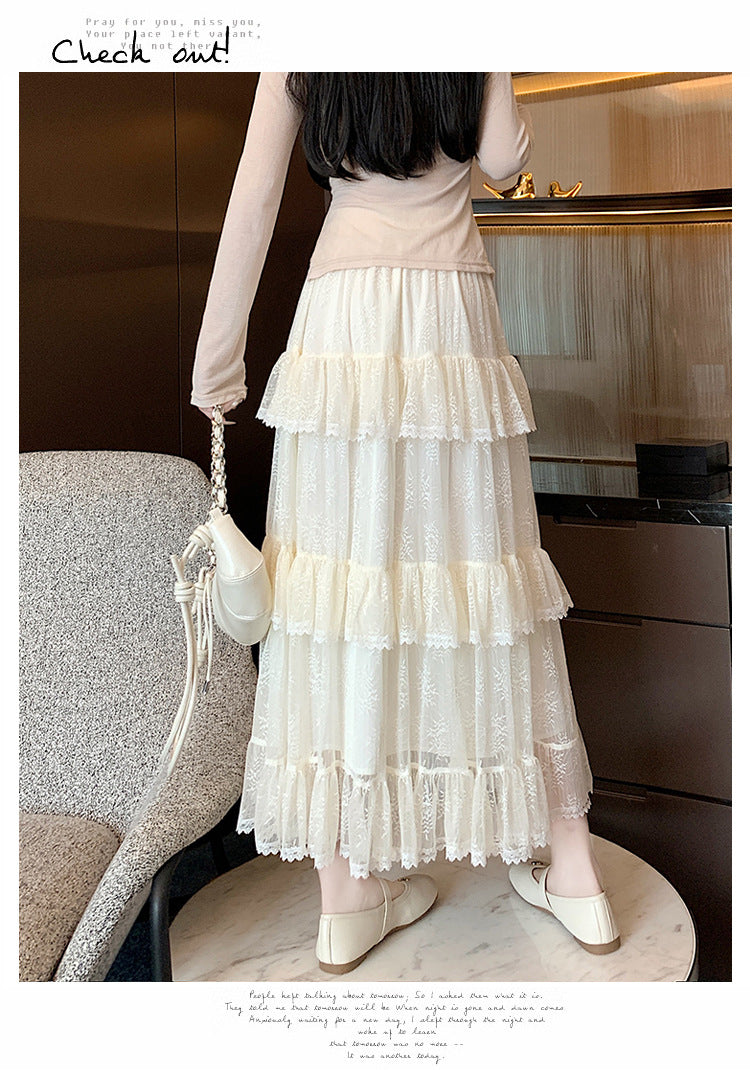 Lace Cake Dress With Net Falbala Bubble Skirt-Theone Apparel