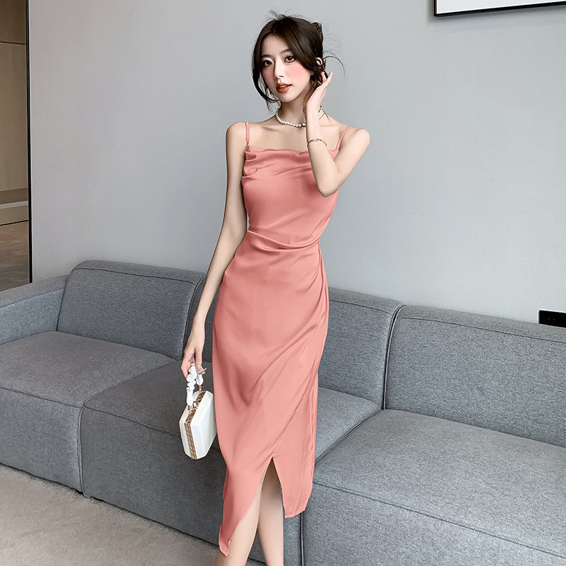 Luxurious Acetate Satin Dress with High-Grade Silky Finish-Pink-Theone Apparel