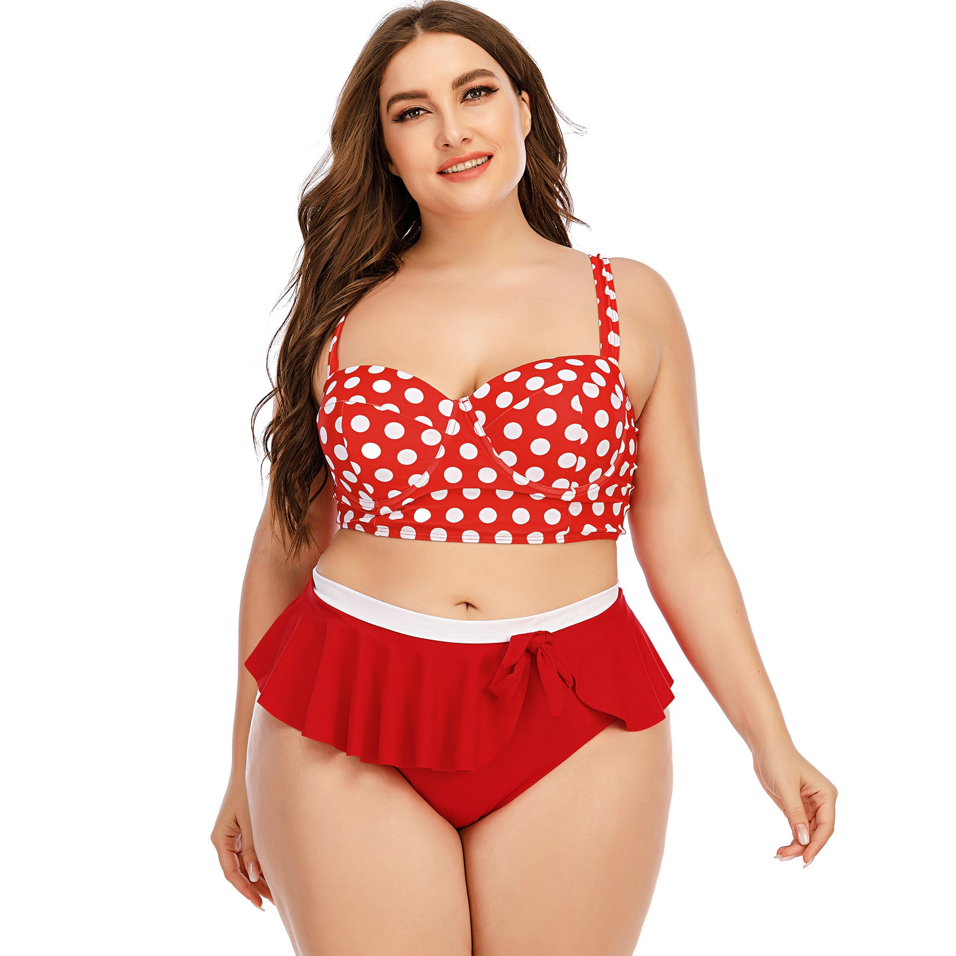 Plus-Size Push-Up Wave Bikini Set for Flattering Curves-Red-Theone Apparel