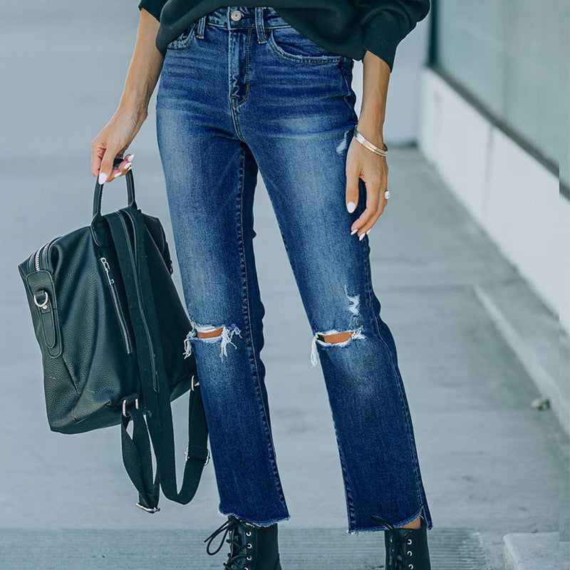 Rebound Slim-Fit Drain Jeans for Autumn Winter Styling-Blue-Theone Apparel