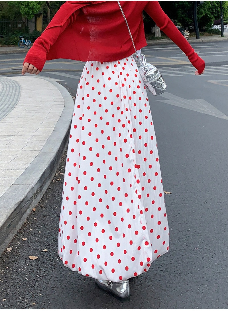 Red Polka Dot Skirt For Playful Summer Outfits-Theone Apparel