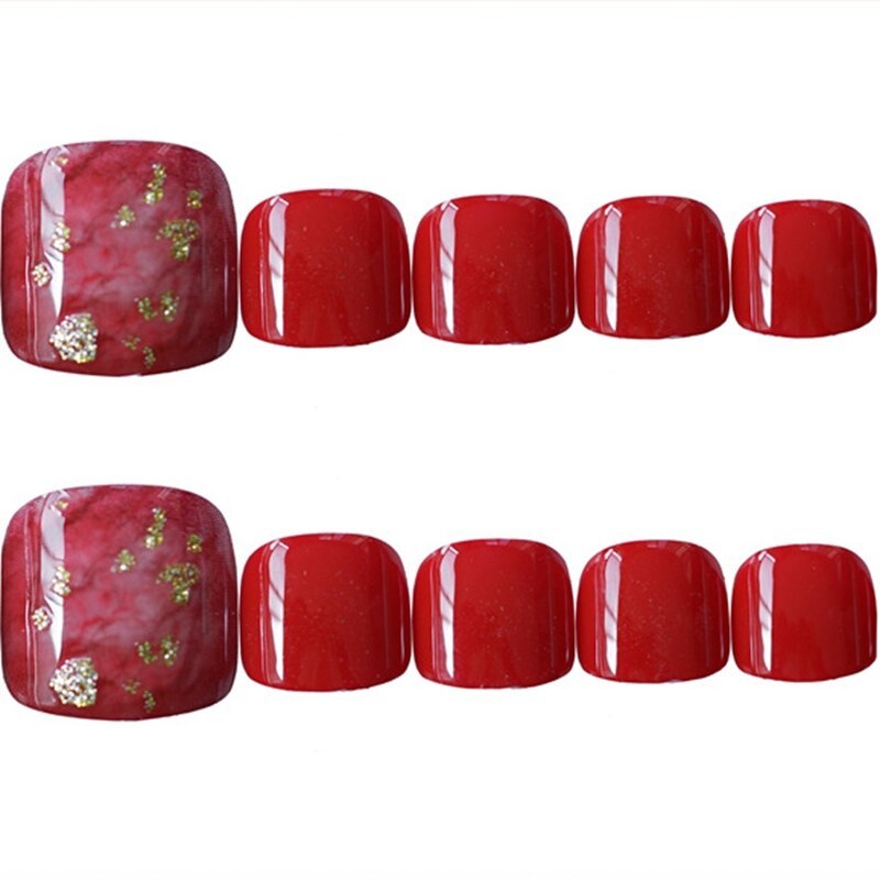 Red and Gold Nail Set with Accent Nail in Multiple Styles-Theone Apparel