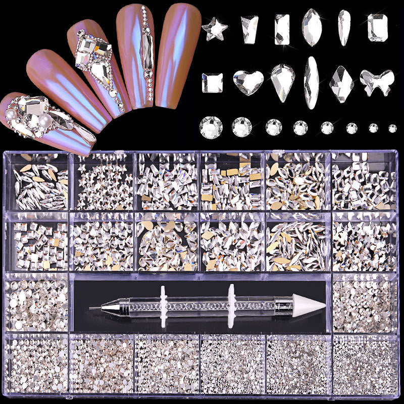 Set of 21 Boxes of Nail Art and 3D Designs-White diamond-Theone Apparel