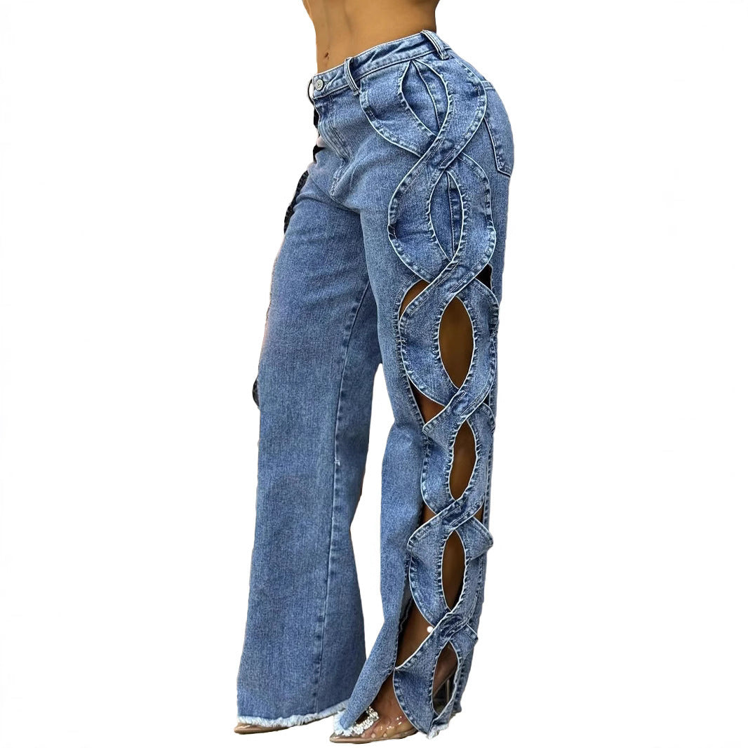 Side Hollow S-Line Denim With Edgy Appeal-Theone Apparel