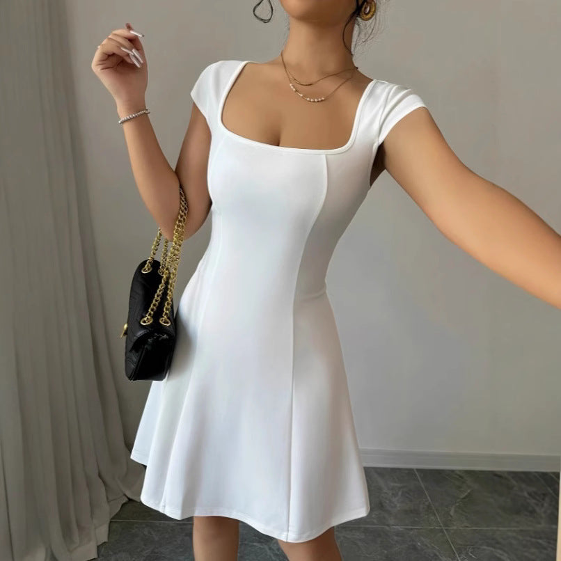 Sleek A-Line Vest Dress with Slim Silhouette and Elegant Lines-White-Theone Apparel