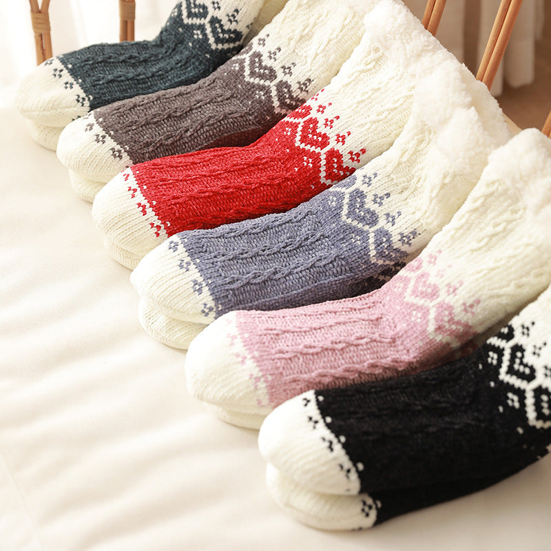 Soft Knit Style Christmas Wintry Design Thick Socks in Red or Gray-Theone Apparel