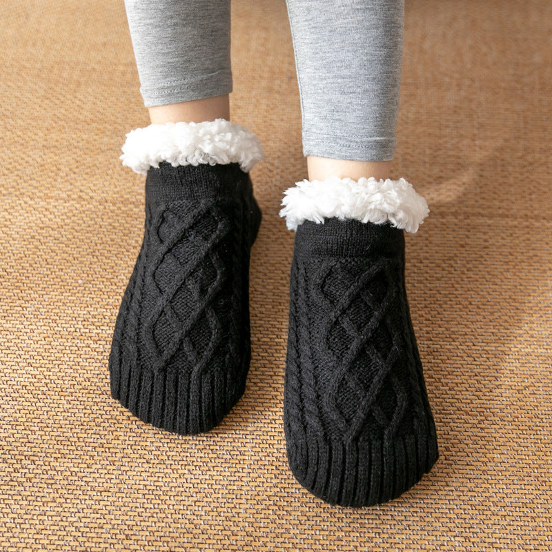 Soft Knit Style Winter Socks with White Fleece Lining in Multiple Colors-Black-Theone Apparel