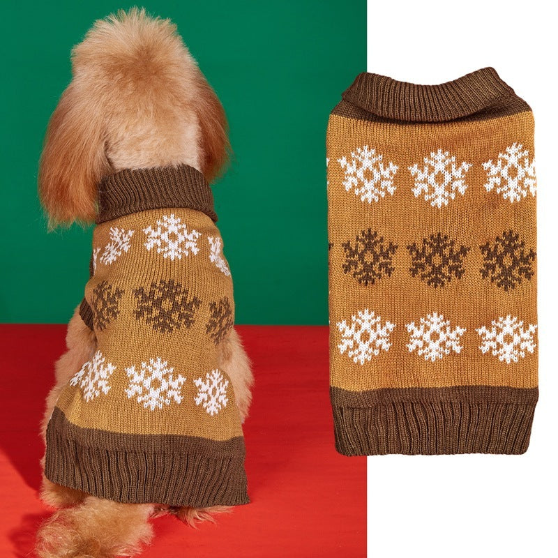 Super Soft Snowflake Christmas Themed Knit Style Dog Sweater-Dark Brown-Theone Apparel
