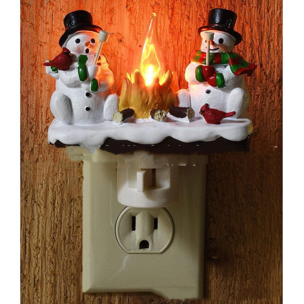 Whimsical Plug-In Snowman & Campfire Duo Resin Christmas Decoration Nightlight-Theone Apparel