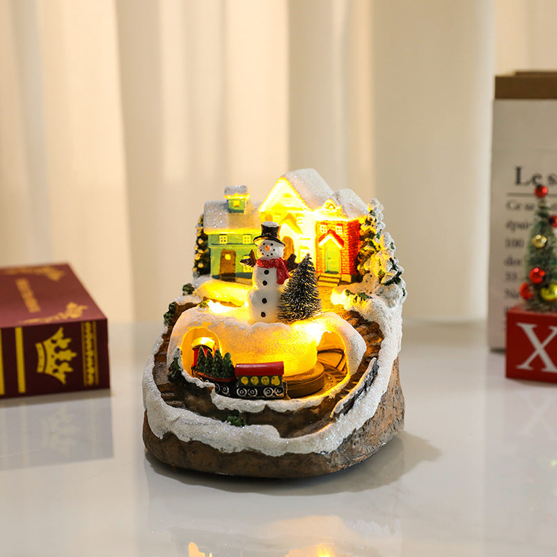 Wintry Village with Moving Train and LED Light Designs-Snowman Style-Theone Apparel