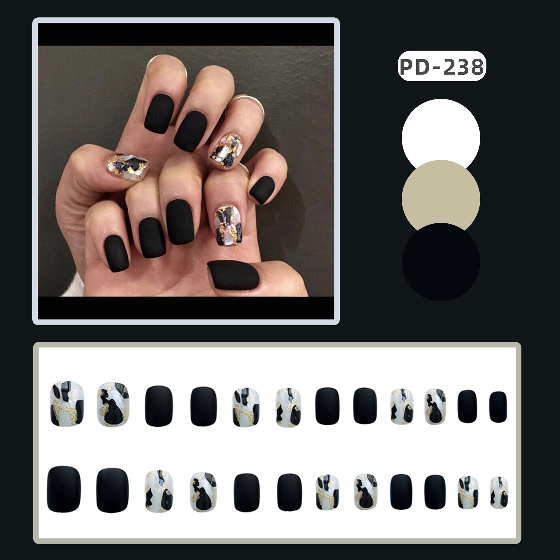 Women's Black and White False Nail Set with Accent Nails-Black/White-Theone Apparel