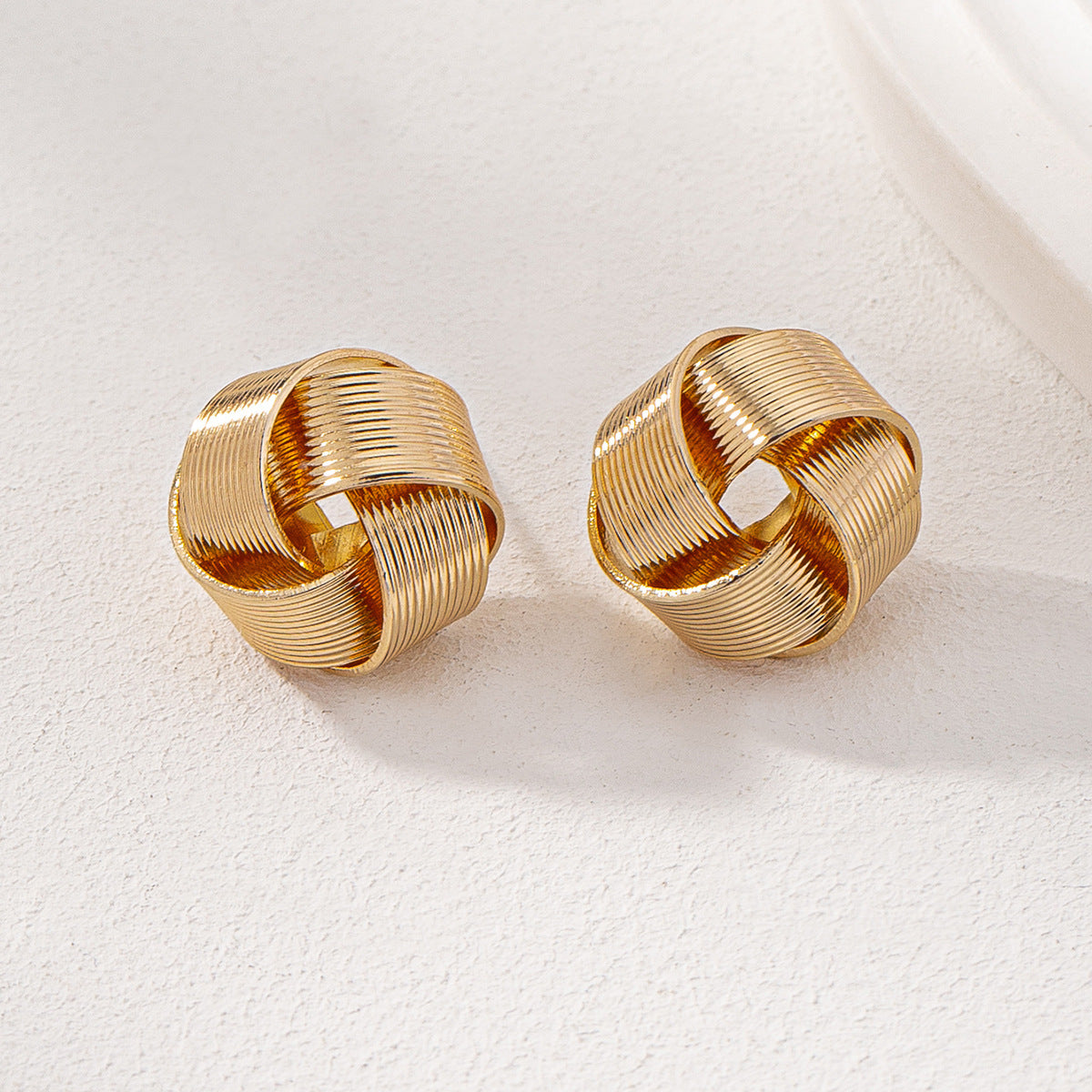 Women's Golden Toned Folded Ribbon Christmas Stud Earrings-Gold-Theone Apparel