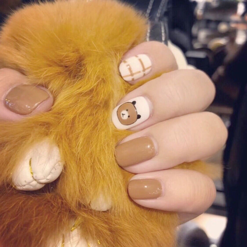 Women's Natural length False Nails with Bear Accents-Theone Apparel