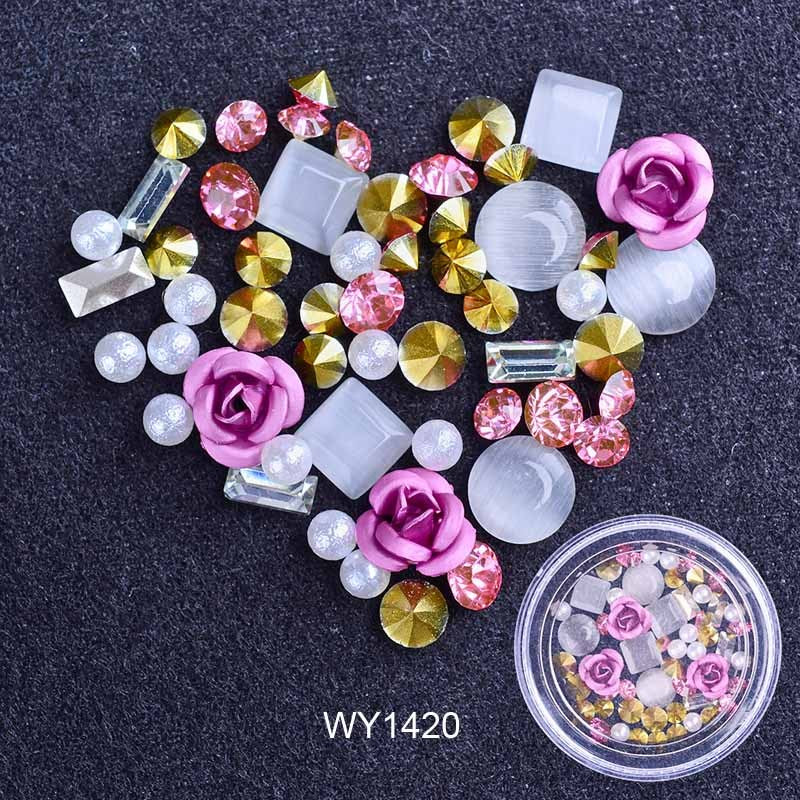 Women's Pink and White Ombre Nail Set with 3D Floral Adornments-Theone Apparel