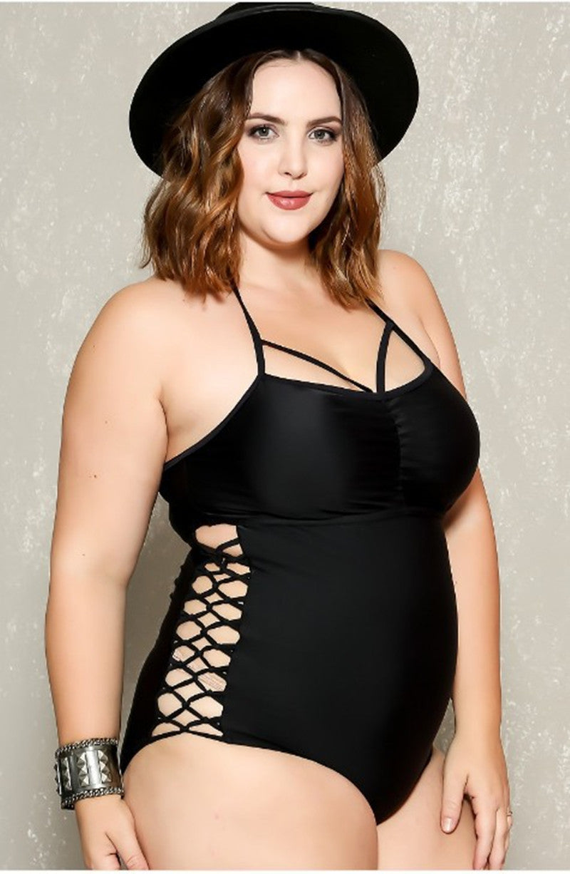 Women's Plus Size One Piece Swimsuit with Side Cutouts-Theone Apparel